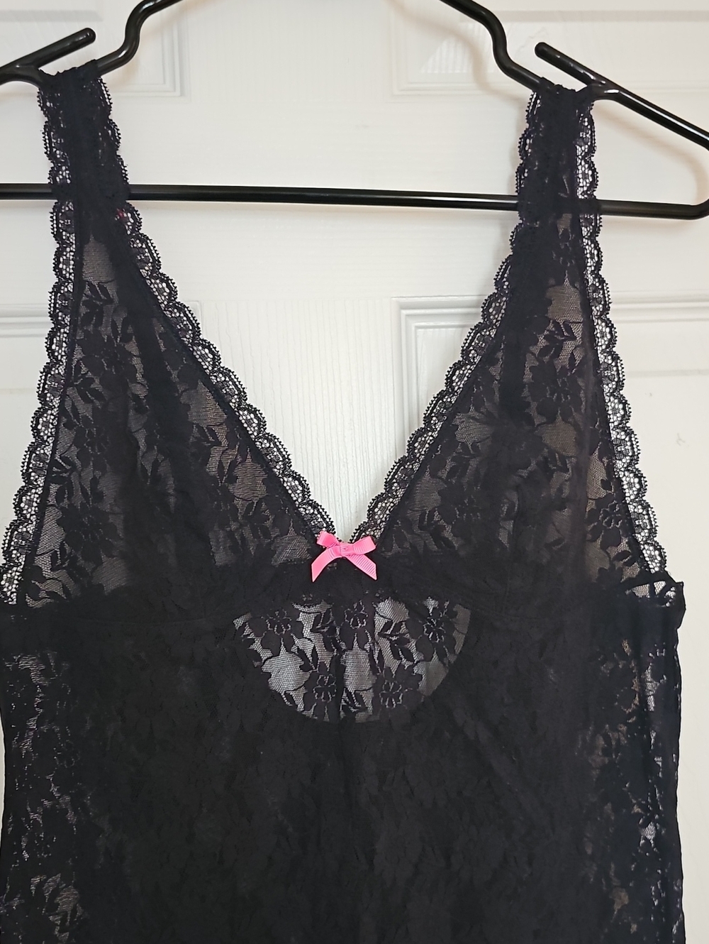 La SENZA Black Lace Chemise with Pink Accent Bow